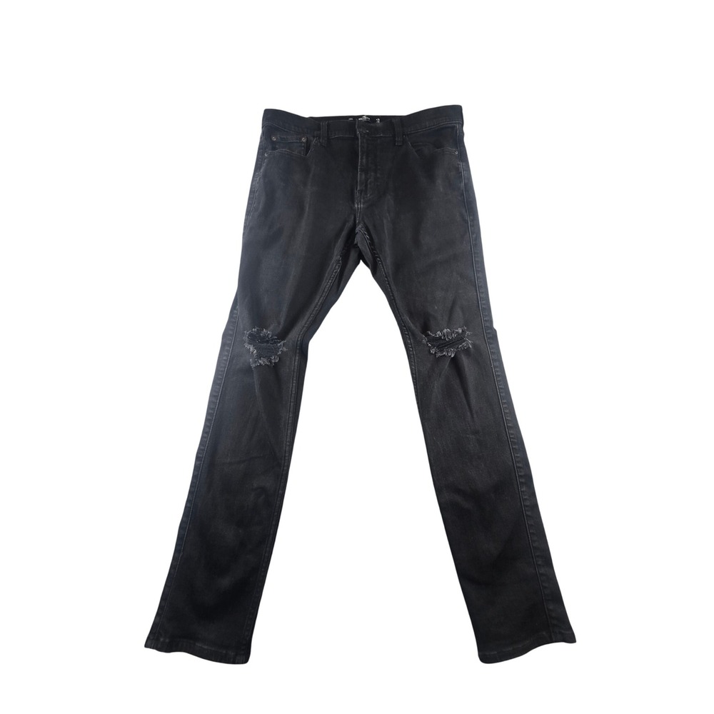 Hollister Advanced Stretch Skinny Jeans Mens 36x32 Black Ripped Distressed Denim